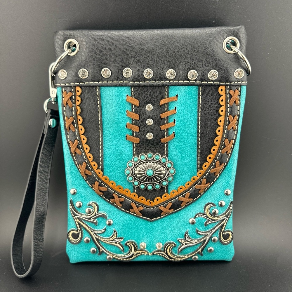 Western Turquoise Stone Concho Wristlet Purse